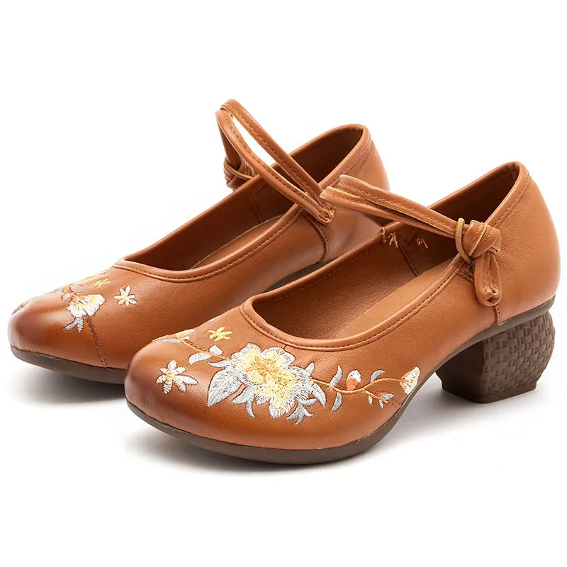 Autumn Leather Retro FlowerPump Casual Shoes