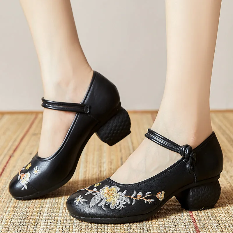 Autumn Leather Retro FlowerPump Casual Shoes