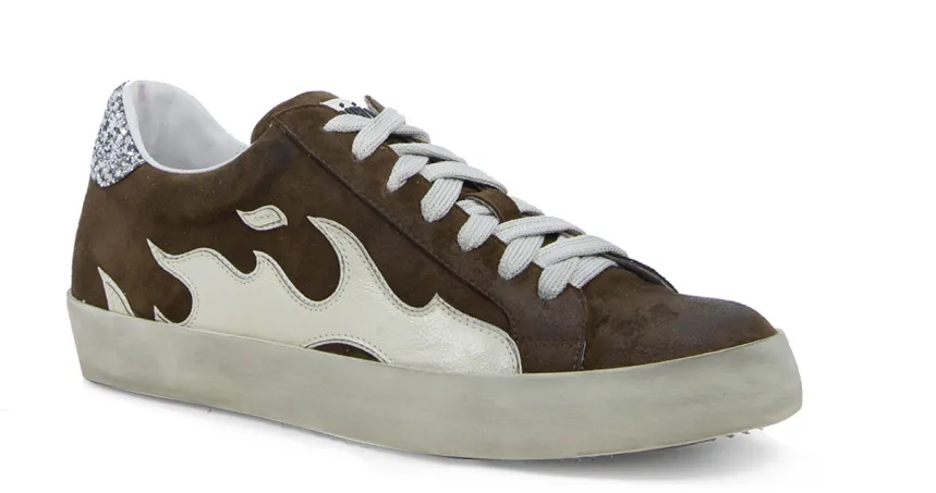 Brown suede with silver sparkle Gamin sneaker