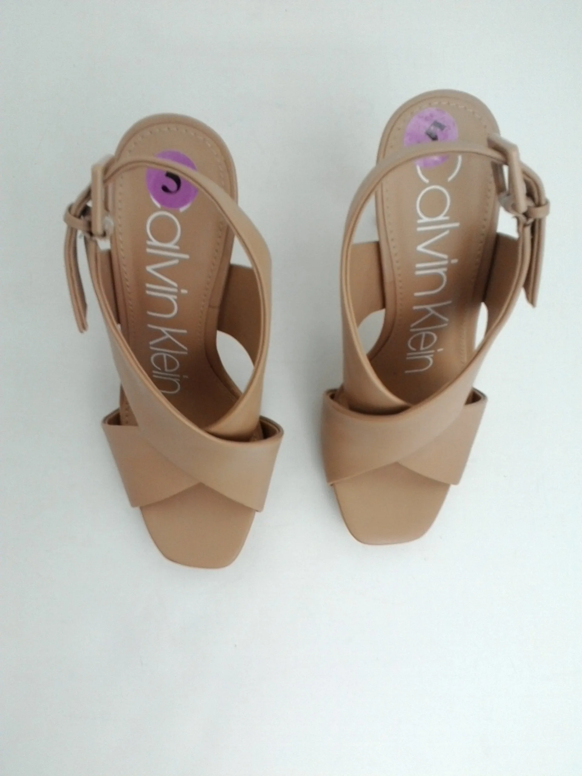 Calvin Klein Women's Myra Sand Leather Platform Sandal Size 5