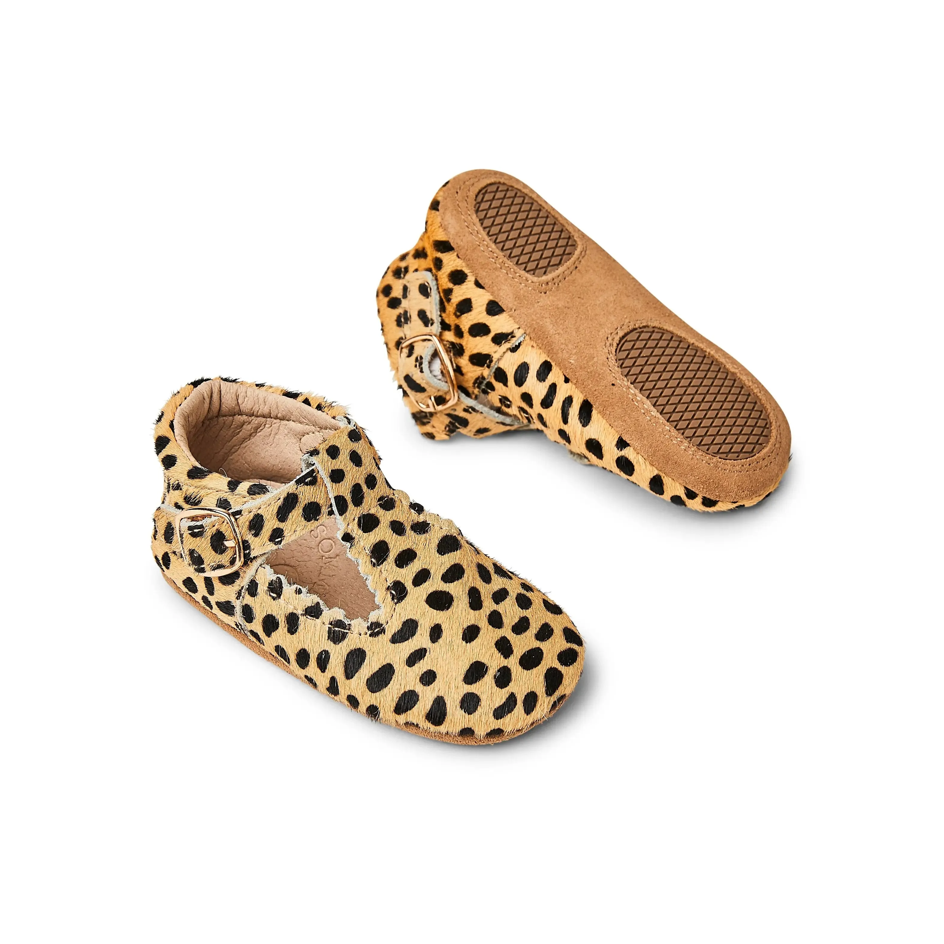 Cheetah Calf Hair Leather Baby T Bar Shoe