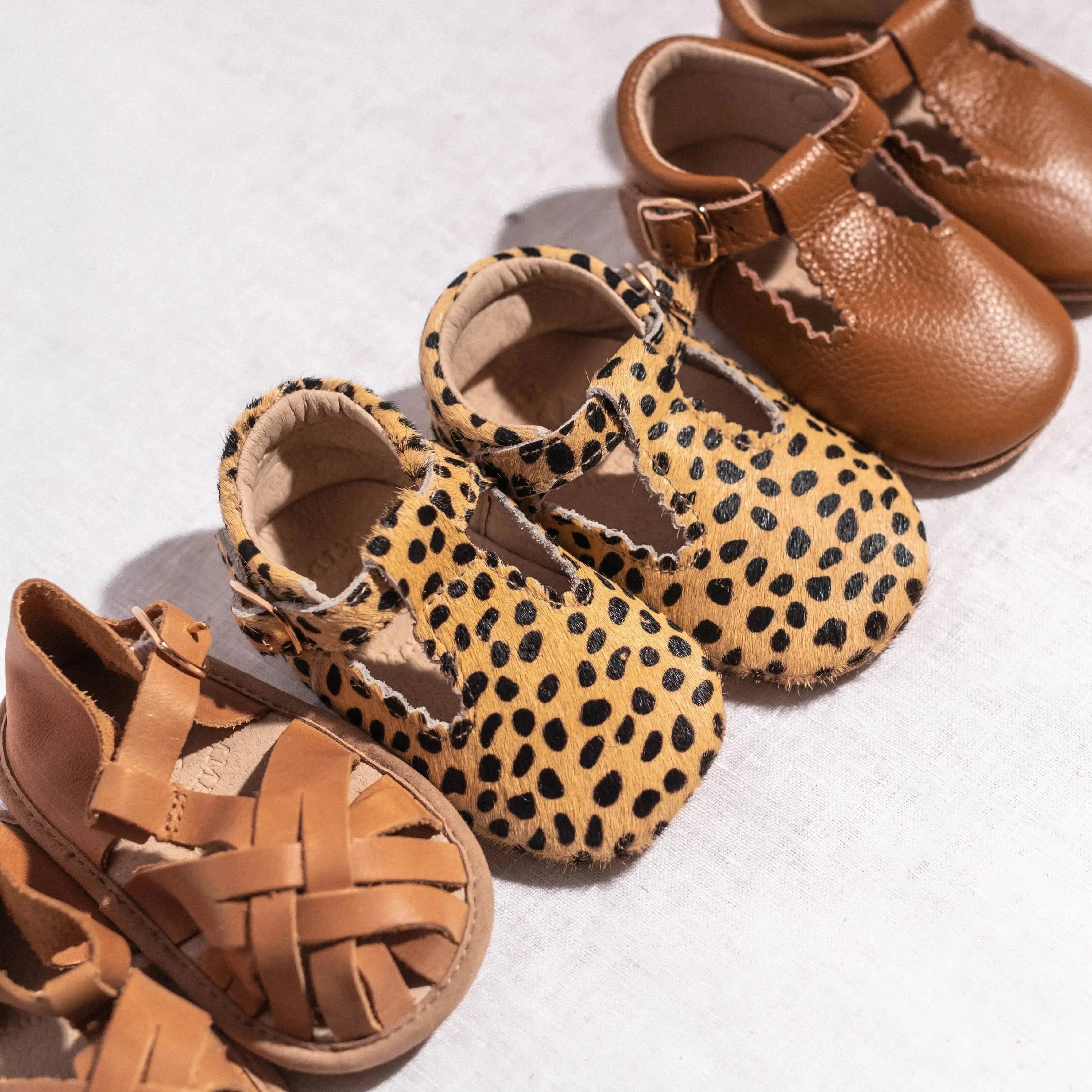 Cheetah Calf Hair Leather Baby T Bar Shoe