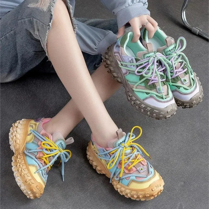 Comfortable Leather Mixed Colors Women's Casual Sneakers: RV257