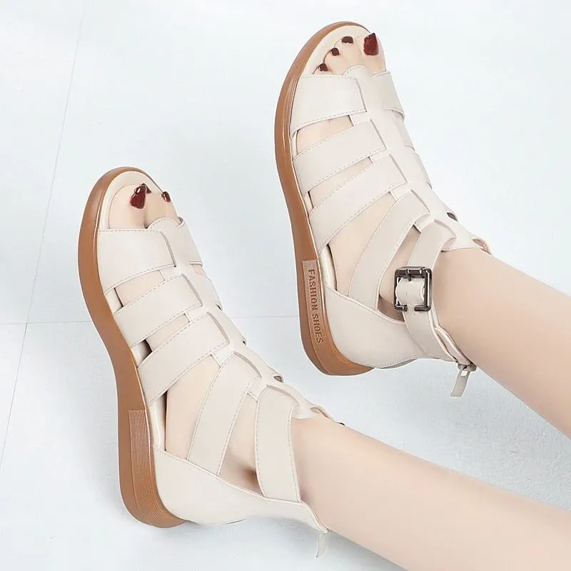 DX225 Women's Open-Toe Leather Flat Sandals - Casual Shoes