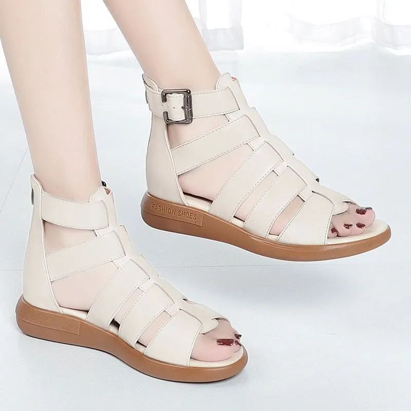 DX225 Women's Open-Toe Leather Flat Sandals - Casual Shoes