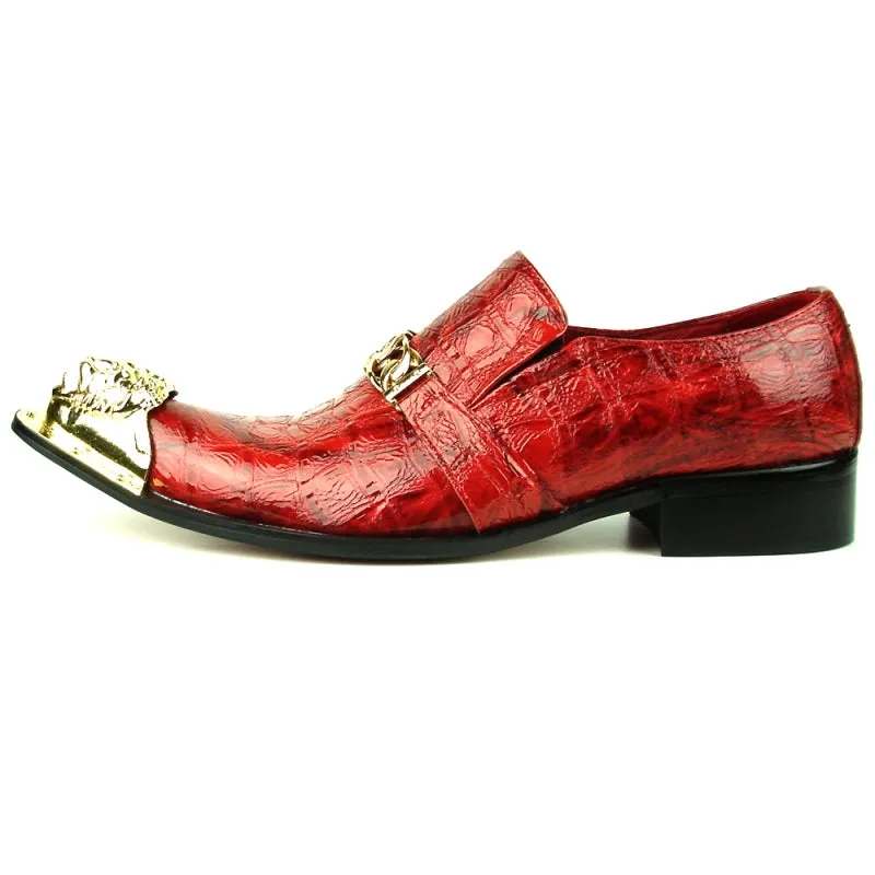 Fiesso Red Croco Print Patent Leather Pointed Metal Toe Shoes FI 7513