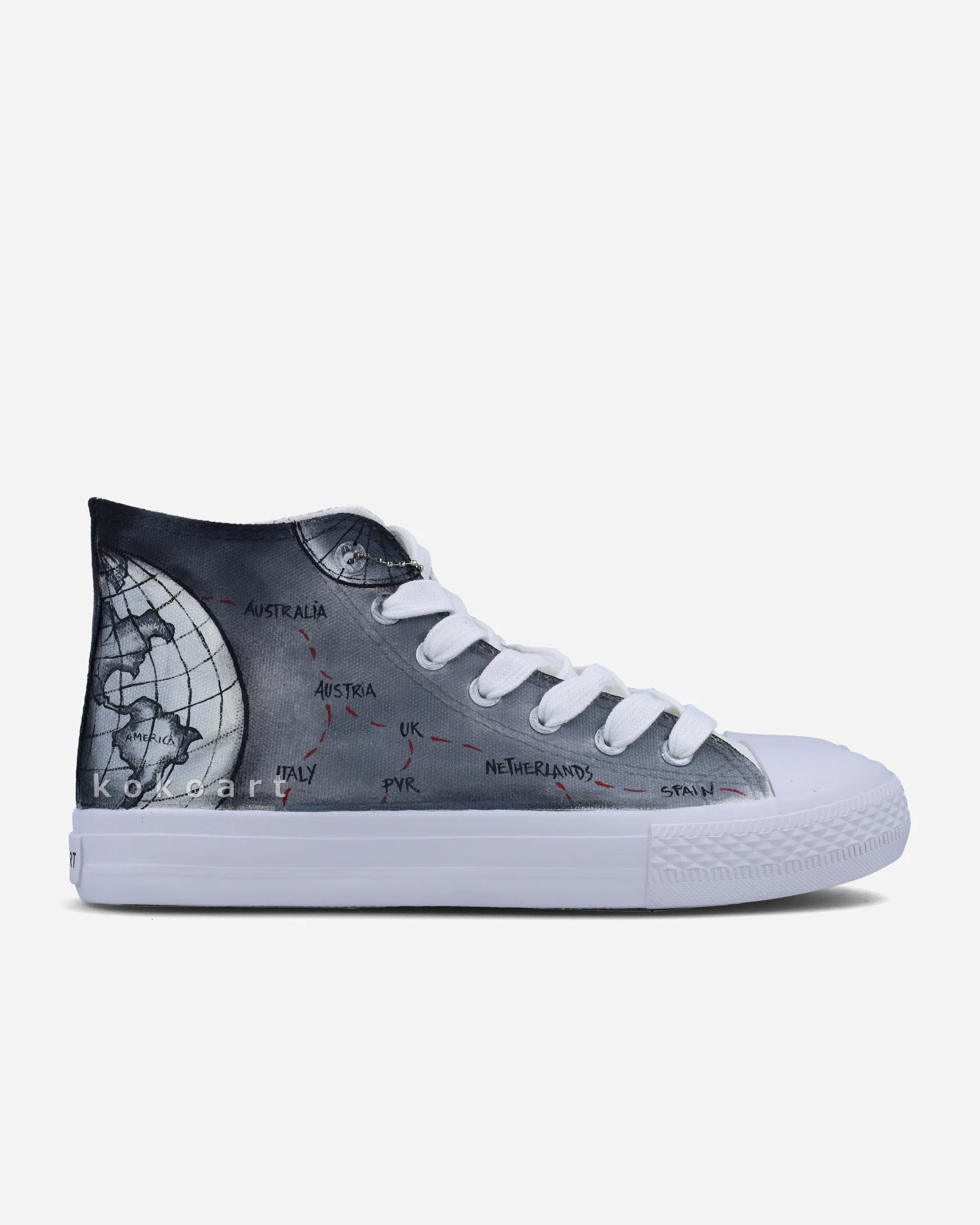 Grey World Map Country Names Hand Painted Shoes