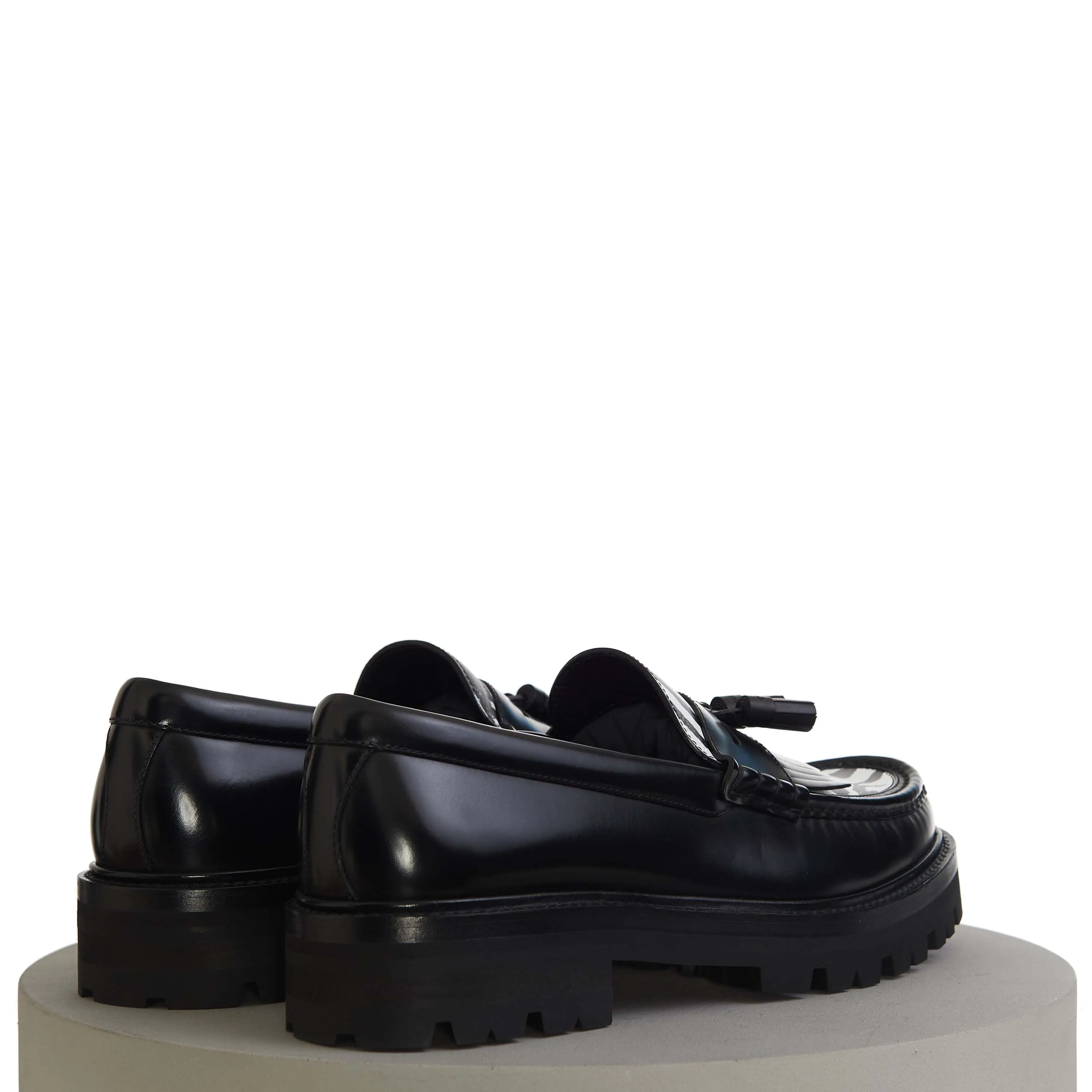 Margaret Chunky Loafer With Tassels In Black Leather & Zebra Print