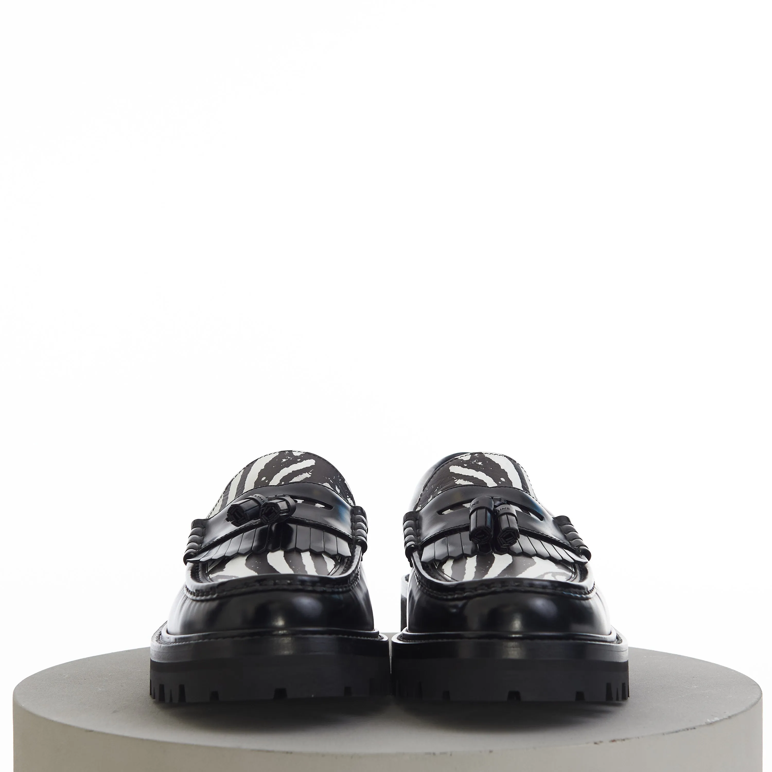 Margaret Chunky Loafer With Tassels In Black Leather & Zebra Print