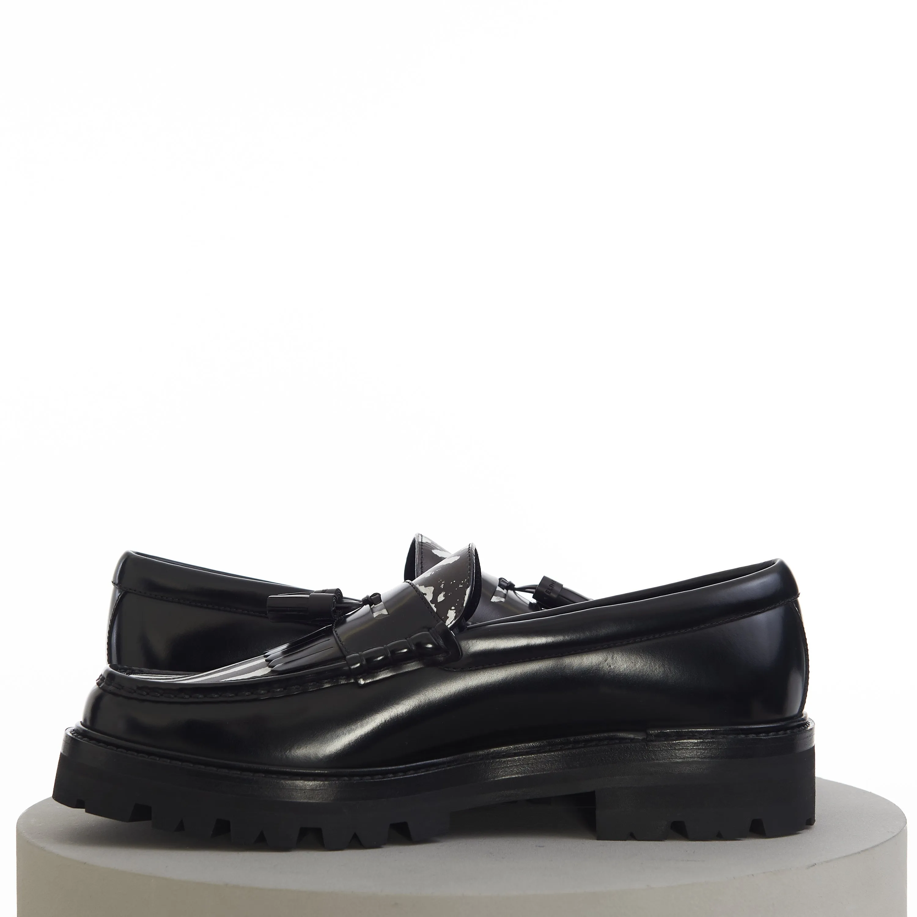 Margaret Chunky Loafer With Tassels In Black Leather & Zebra Print