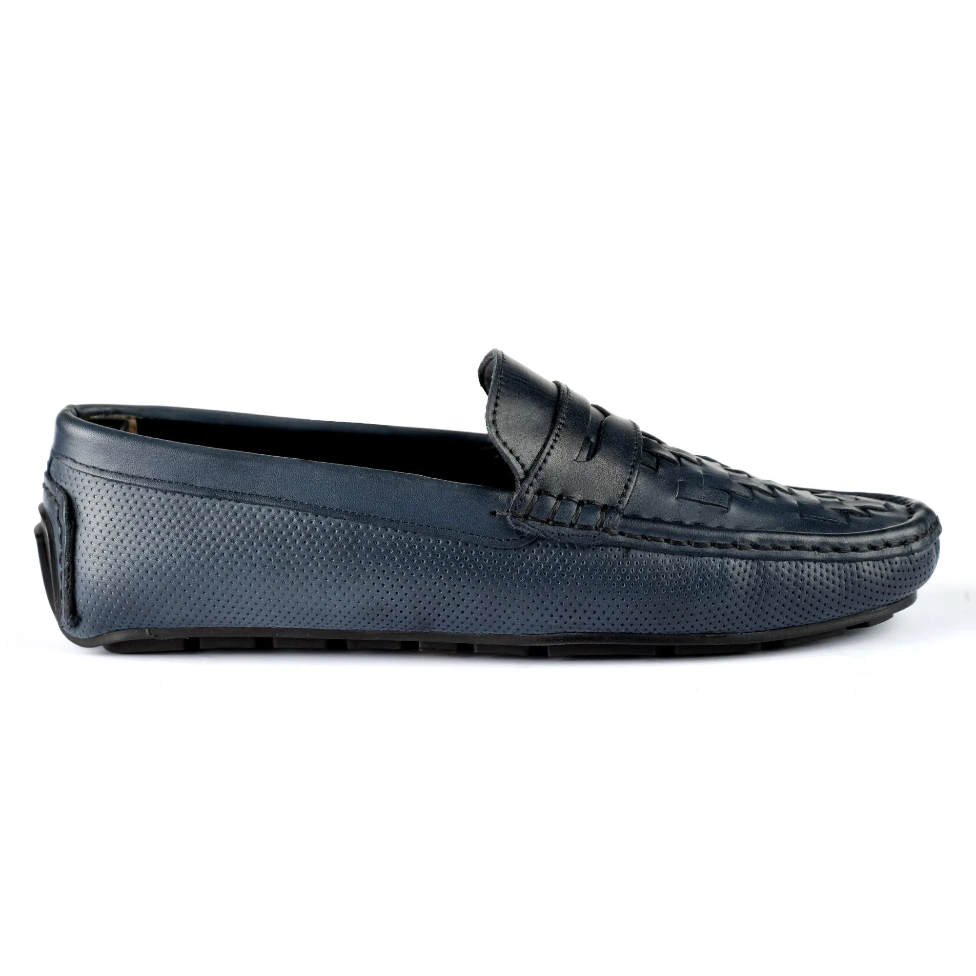 Mat Patterned Moccasin-Navy