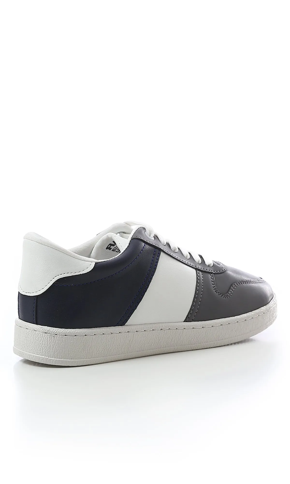 O179078 Tri-Tone Round Toecap Casual Shoes - Dark Grey, White & Navy Blue