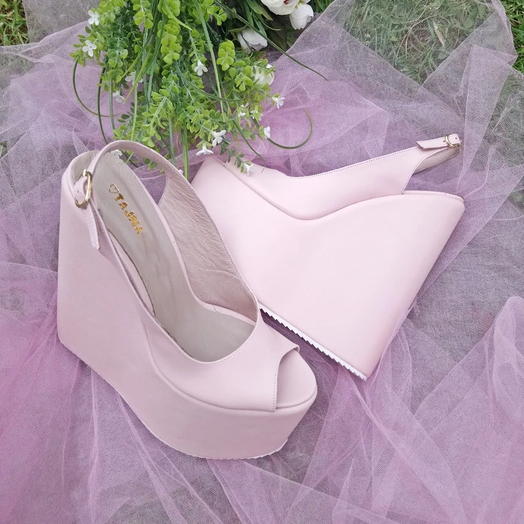 Powder Light Pink 18-22 cm Super High Heel Wedding Shoes Wedges