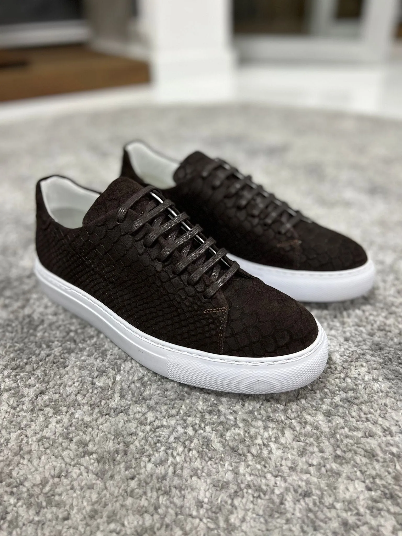 Rubner Lace-up Suede Print Leather Brown Casual Shoes