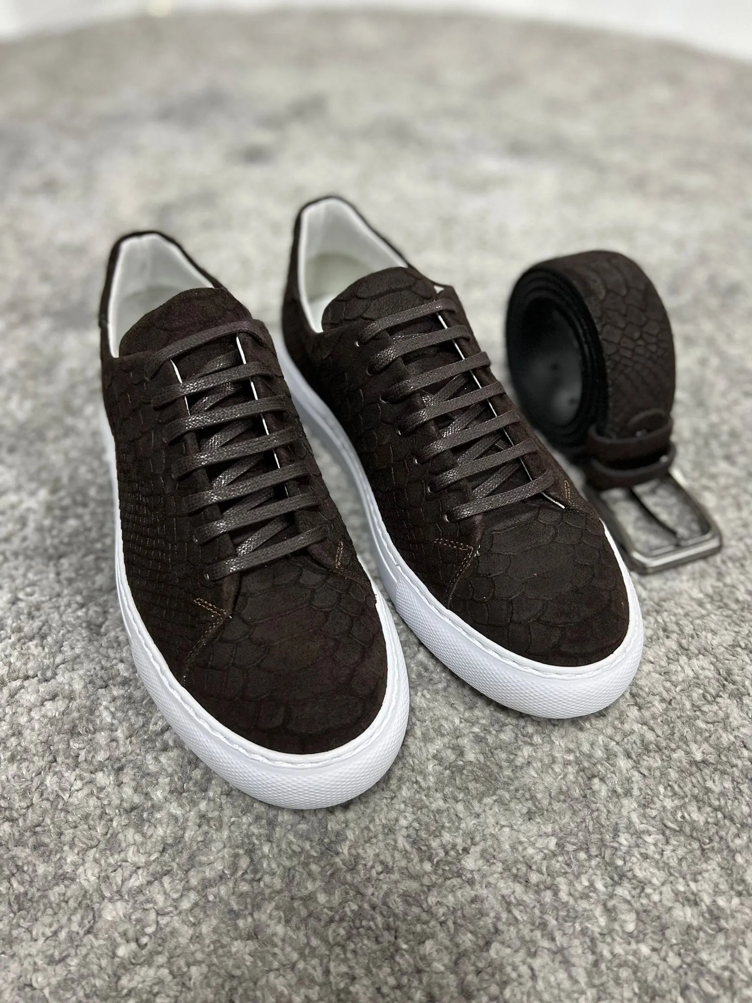 Rubner Lace-up Suede Print Leather Brown Casual Shoes