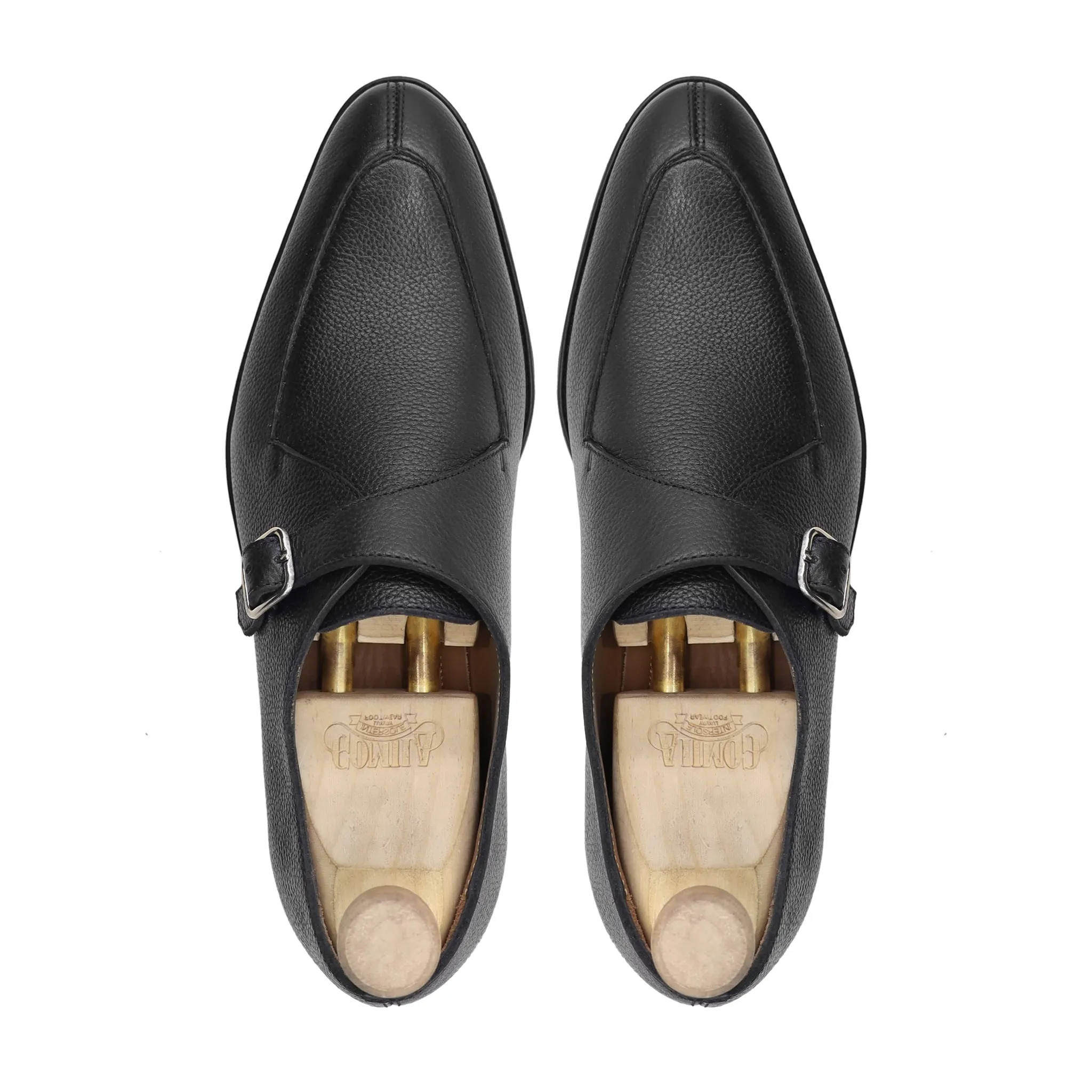 Selfoss - Men's Black Pebble Grain Single Monkstrap Shoe