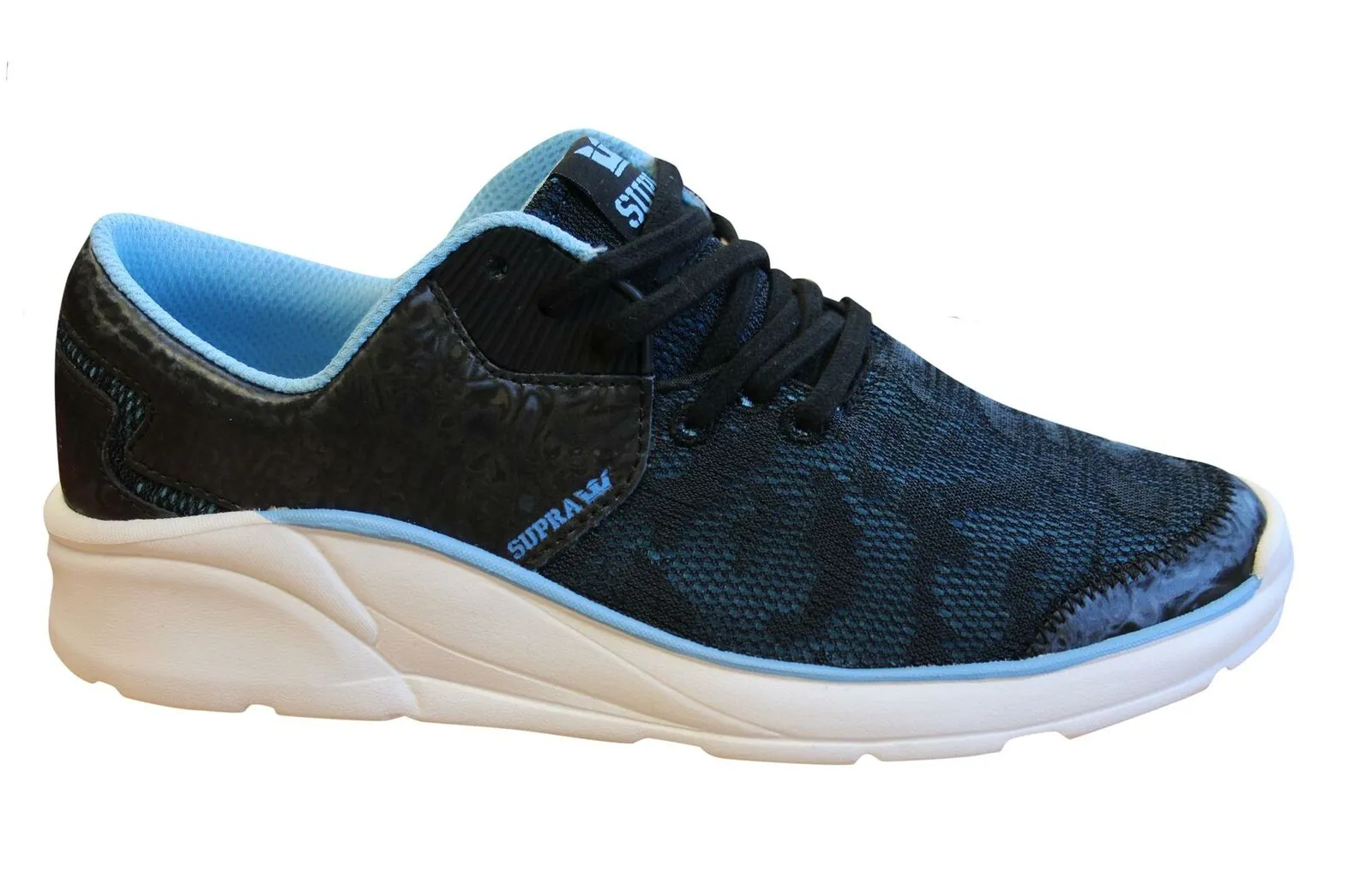 Supra Noiz Womens Trainers Black Blue Lace Up Casual Running Shoes 98026 069