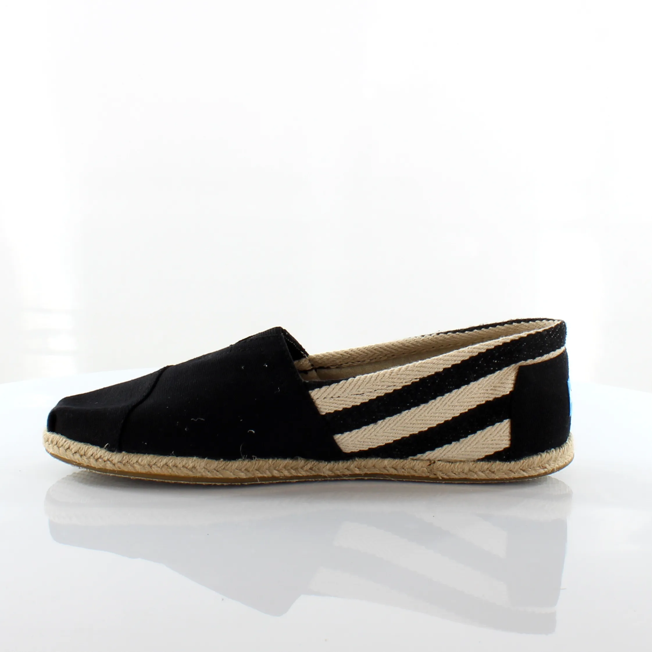 Toms Classic Black Stripe Canvas Slip On Espadrille Shoes - Mens