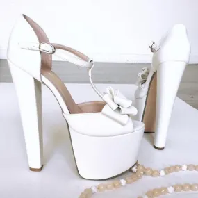 White Ribbon Bridal Platform Shoes