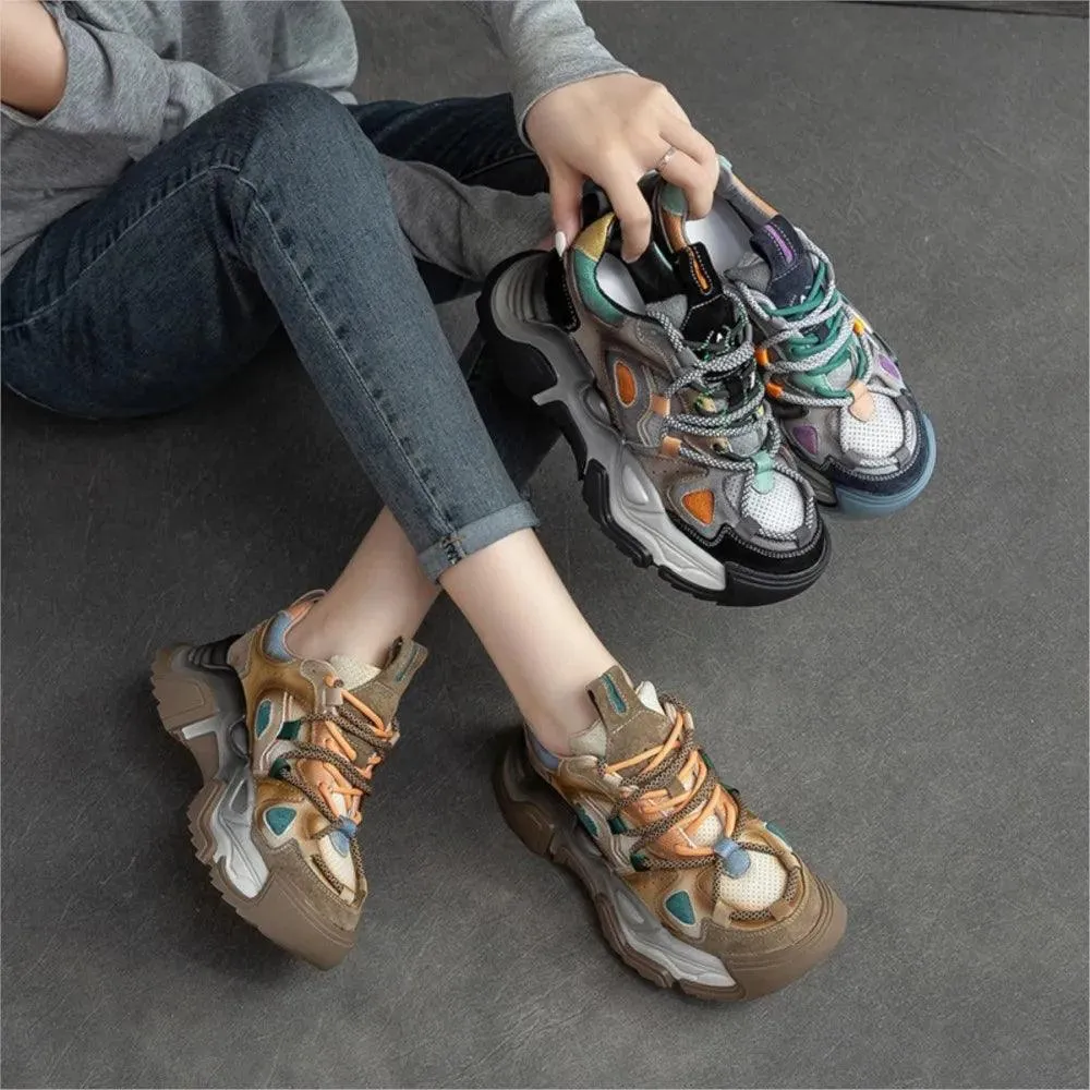 Women's Casual Platform Sneakers P9006-17: Mixed Colors Shoes