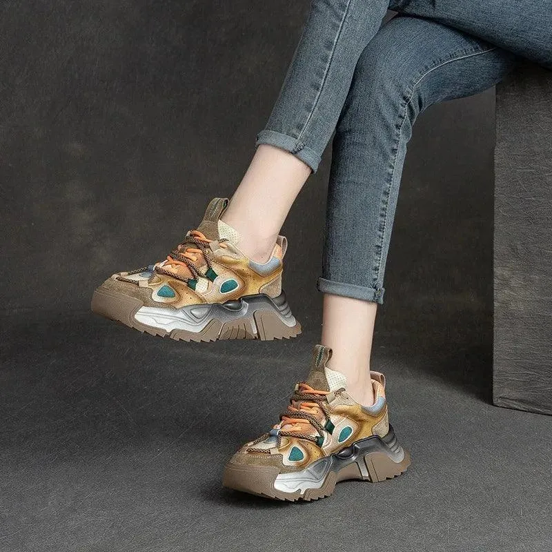 Women's Casual Platform Sneakers P9006-17: Mixed Colors Shoes