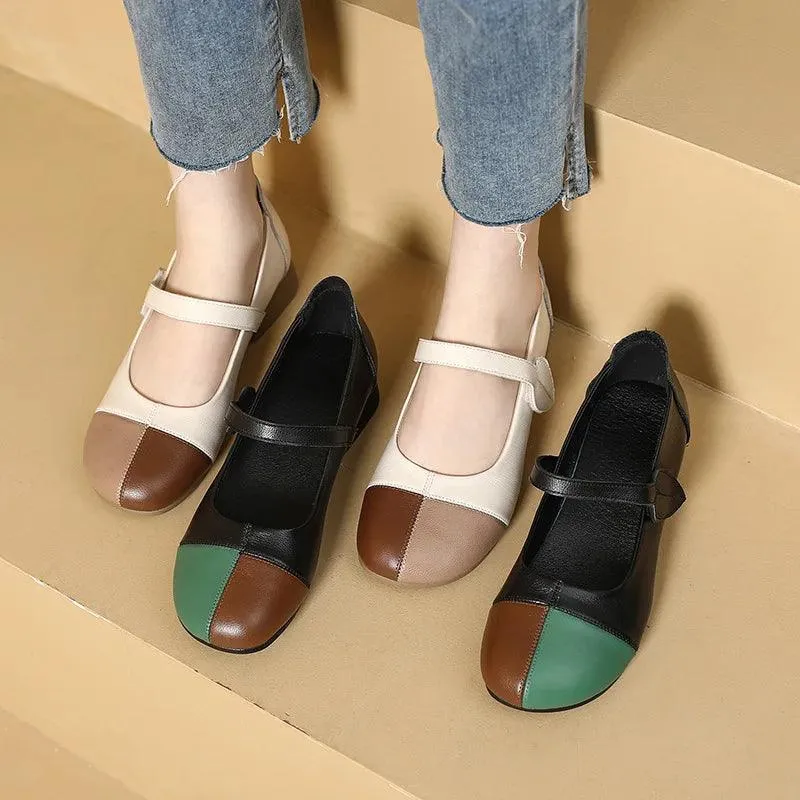 YY6198 Women's Low Heel Casual Shoes in Mixed Colors Leather