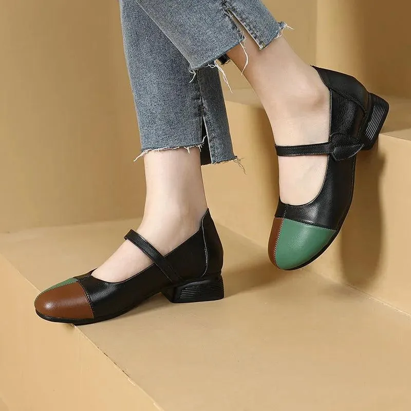 YY6198 Women's Low Heel Casual Shoes in Mixed Colors Leather